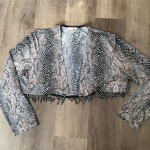 Joseph Ribkoff Snakeskin Print Beaded Cardigan size medium/large made in Canada